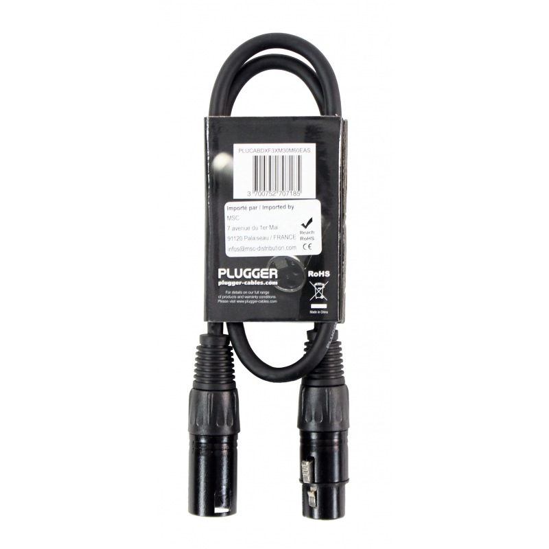 PLUGGER Câble DMX XLR Femelle 3b - XLR Mâle 3b 0m60 Easy