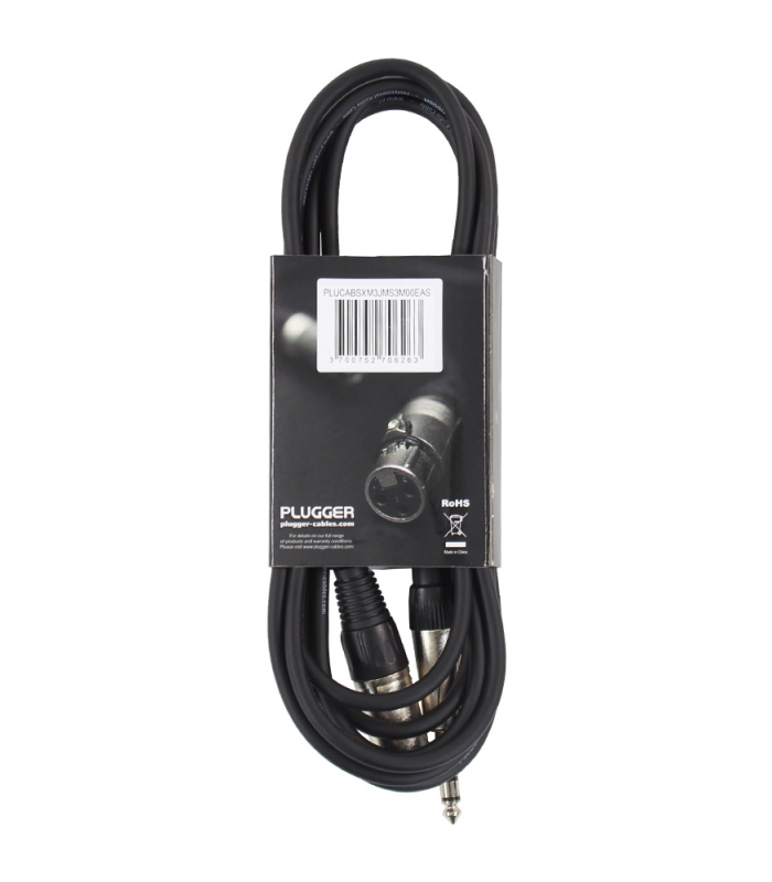 PLUGGER Câble XLR Mâle 3b - Jack Mâle Stéréo 3m Easy