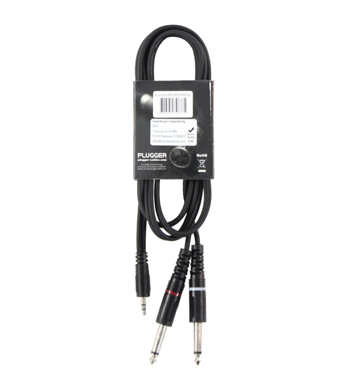 PLUGGER Câble Y Mini Jack Mâle Stéréo - Jack Mâle Mono 1.50m Easy