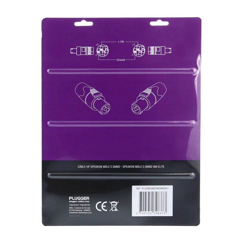 PLUGGER Câble HP 2 x 2.5mm² Speakon Mâle - Speakon Mâle 6m Elite