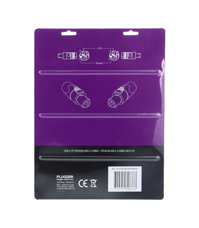 PLUGGER Câble HP 2 x 2.5mm² Speakon Mâle - Speakon Mâle 10m Elite