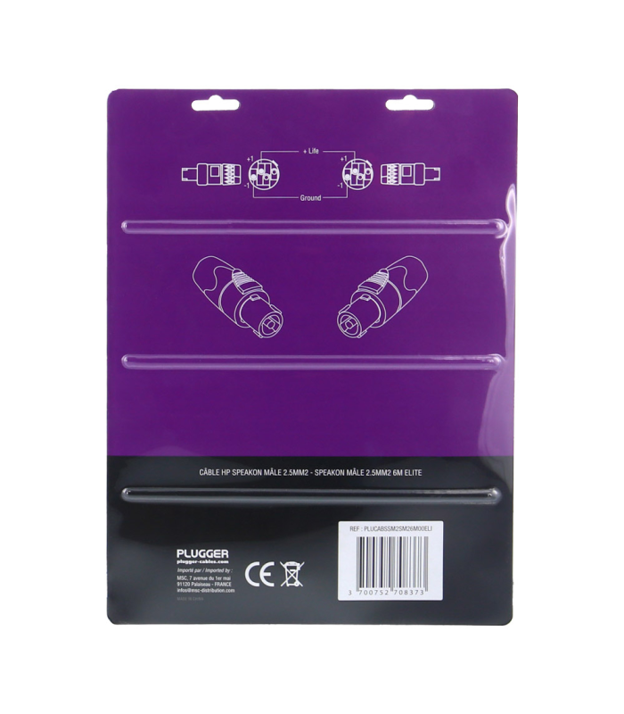 PLUGGER Câble HP 2 x 2.5mm² Speakon Mâle - Speakon Mâle 15m Elite