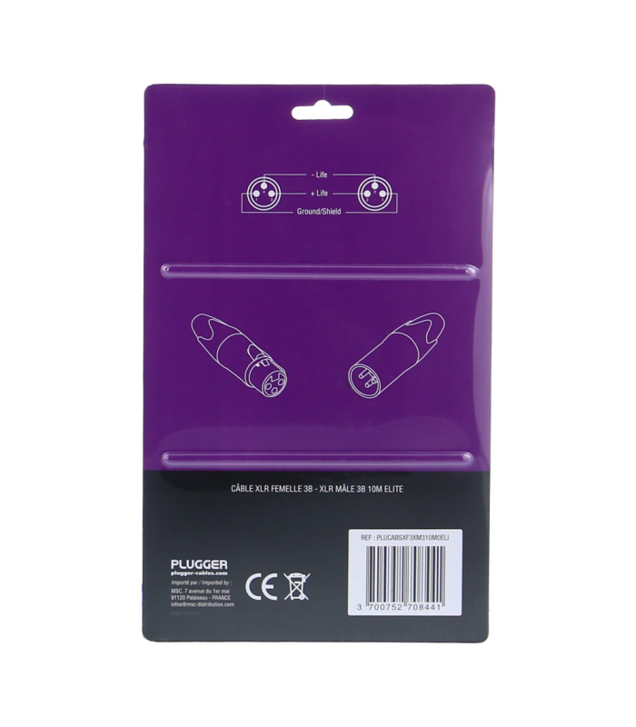 PLUGGER Câble XLR Femelle 3b - XLR Mâle 3b 10m Elite