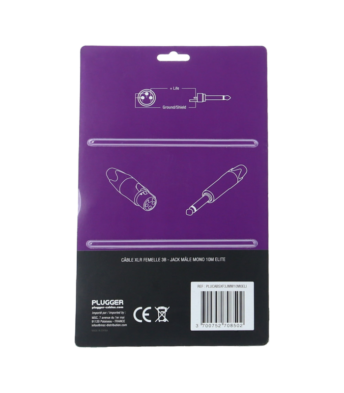PLUGGER Câble XLR Femelle 3b - Jack Mâle Mono 6m Elite