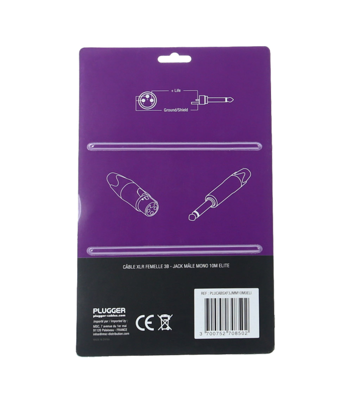 PLUGGER Câble XLR Femelle 3b - Jack Mâle Mono 15m Elite