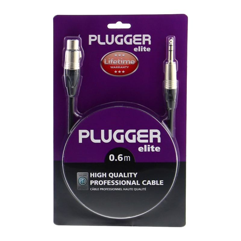 PLUGGER Câble XLR Femelle 3b - Jack Mâle Stéréo 0.6m Elite