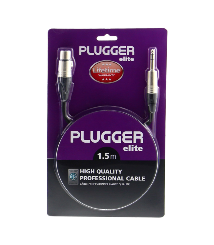 PLUGGER Câble XLR Femelle 3b - Jack Mâle Stéréo 1.50m Elite