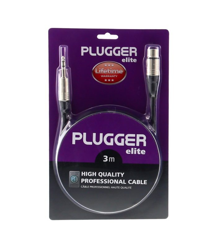 PLUGGER Câble XLR Femelle 3b - Jack Mâle Stéréo 3m Elite