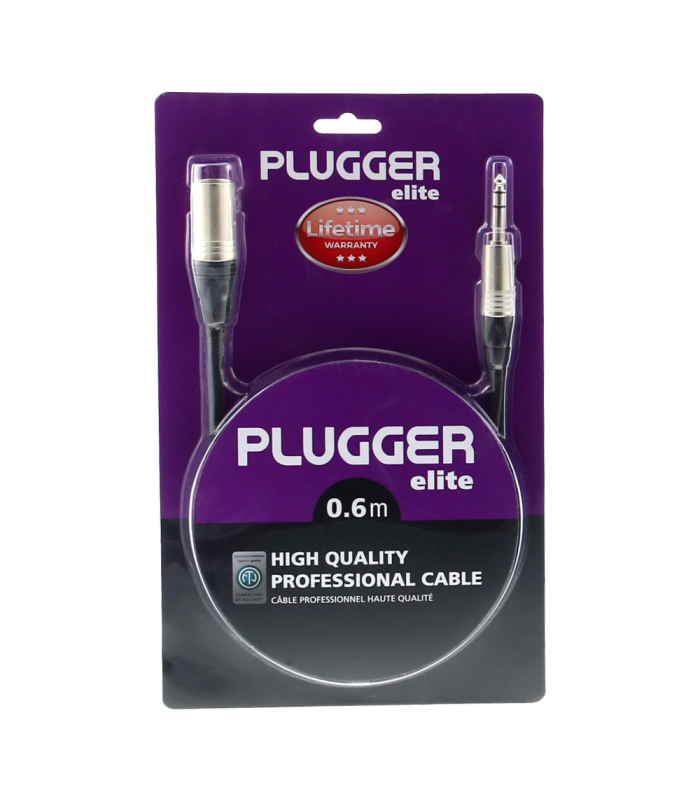 PLUGGER Câble XLR Mâle 3b - Jack Mâle Stéréo 0.6m Elite