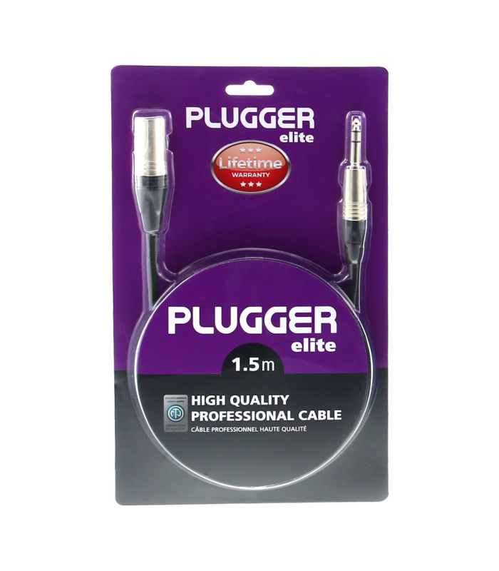 PLUGGER Câble XLR Mâle 3b - Jack Mâle Stéréo 1.50m Elite