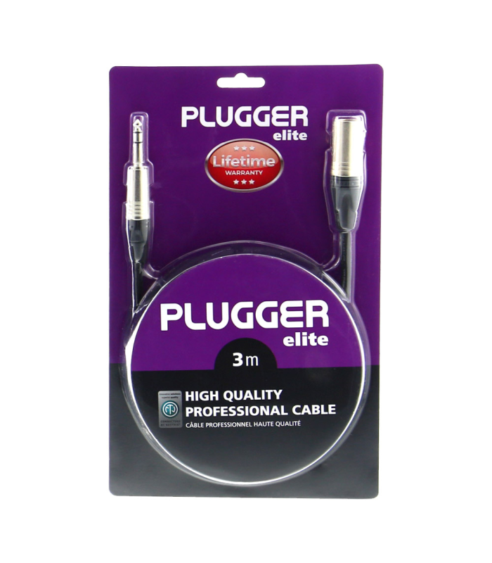 PLUGGER Câble XLR Mâle 3b - Jack Mâle Stéréo 3m Elite