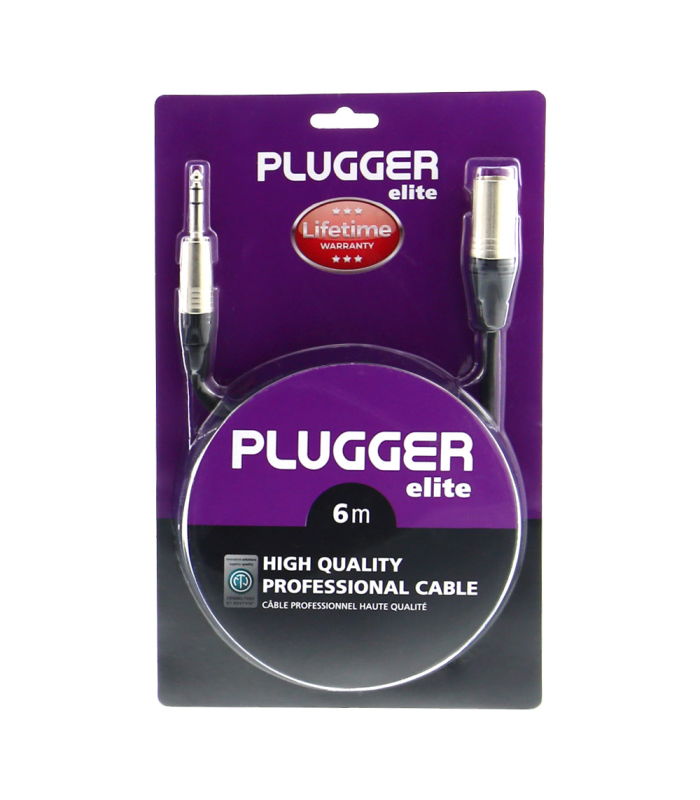 PLUGGER Câble XLR Mâle 3b - Jack Mâle Stéréo 6m Elite