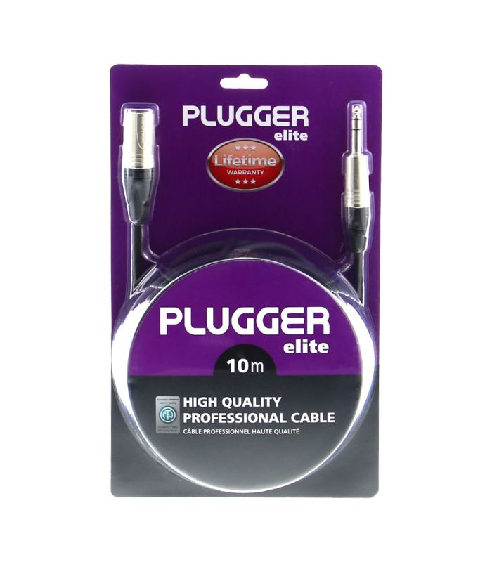 PLUGGER Câble XLR Mâle 3b - Jack Mâle Stéréo 10m Elite