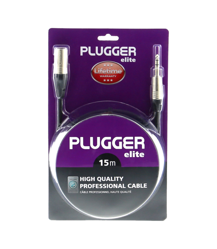 PLUGGER Câble XLR Mâle 3b - Jack Mâle Stéréo 15m Elite