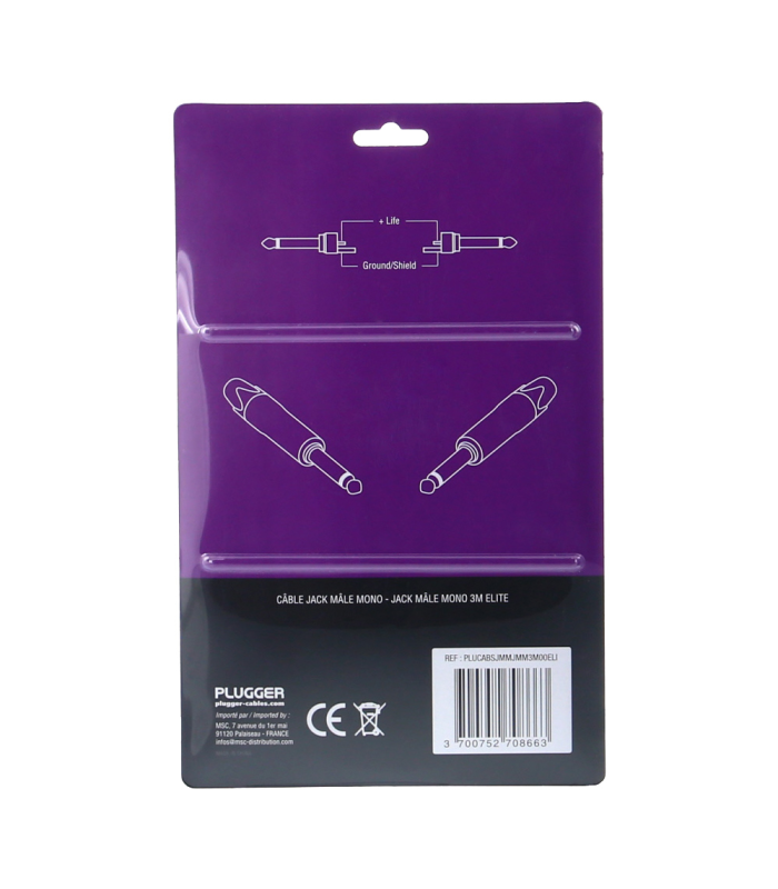 PLUGGER Câble Jack Mâle Mono - Jack Mâle Mono 3m Elite