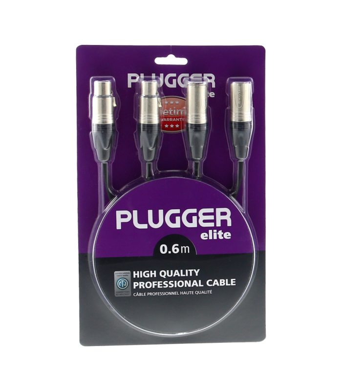 PLUGGER Câble Bretelle XLR Femelle 3b - XLR Mâle 3b 0.60m Elite