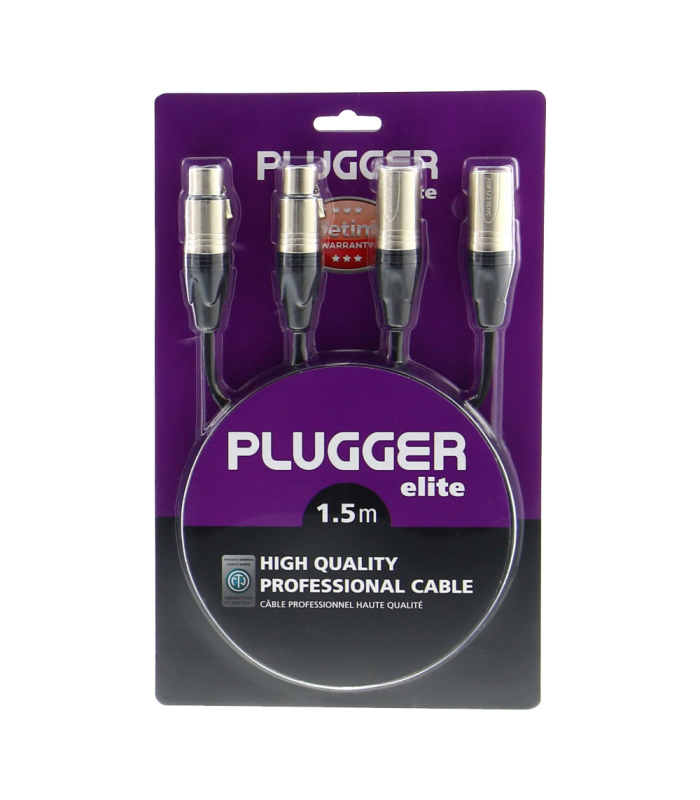 PLUGGER Câble Bretelle XLR Femelle 3b - XLR Mâle 3b 1.50m Elite
