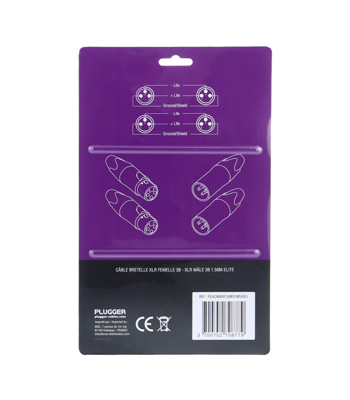 PLUGGER Câble Bretelle XLR Femelle 3b - XLR Mâle 3b 1.50m Elite