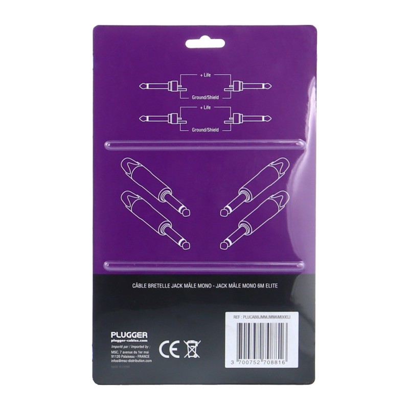 PLUGGER Câble Bretelle Jack Mâle Mono - Jack Mâle Mono 0.60m Elite