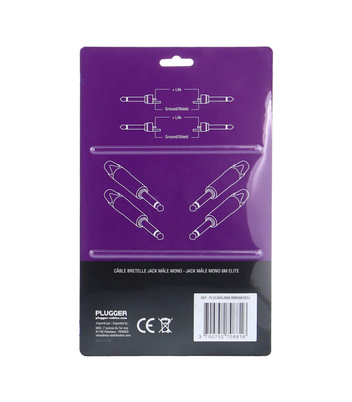 PLUGGER Câble Bretelle Jack Mâle Mono - Jack Mâle Mono 6m Elite