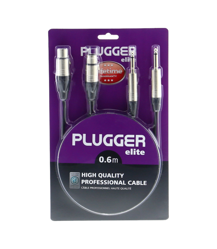 PLUGGER Câble Bretelle XLR Femelle 3b - Jack Mâle Mono 0.60m Elite