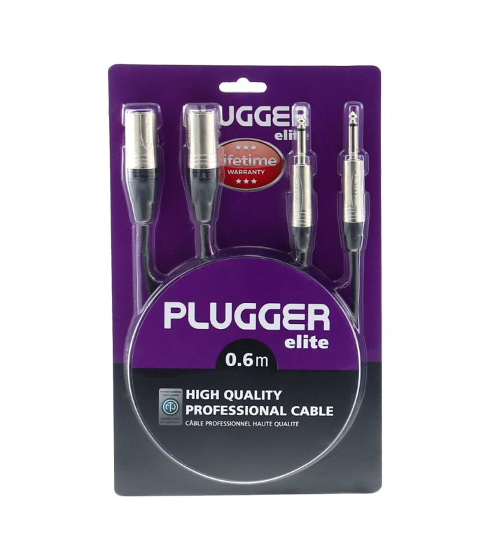 PLUGGER Câble Bretelle XLR Mâle 3b - Jack Mâle Mono 0.60m Elite