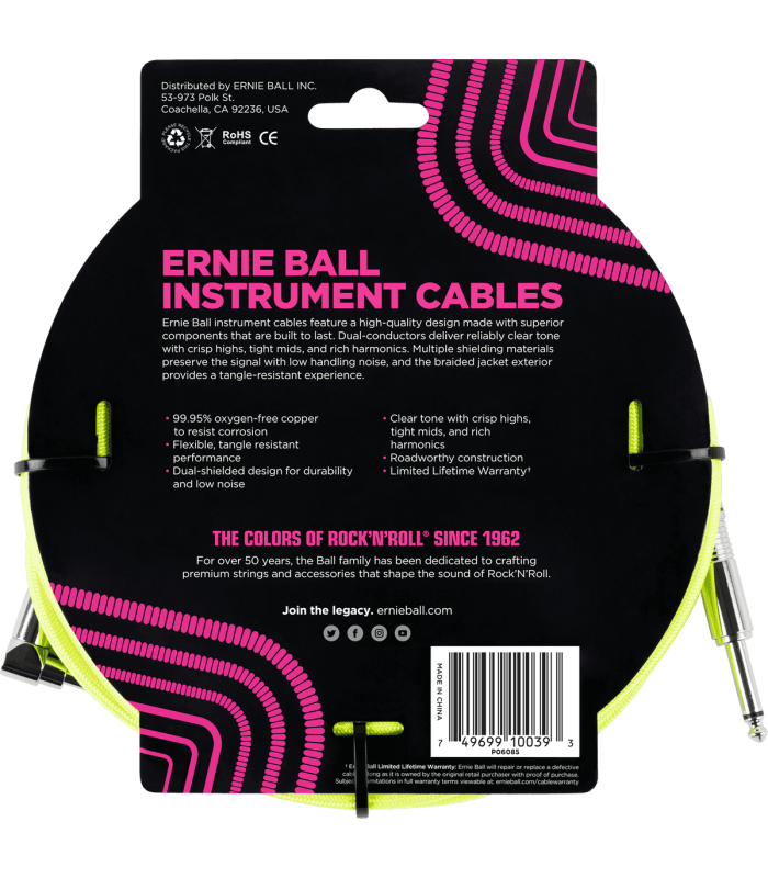 Câble Instruments ERNIE BALL CÂBLE JACK/JACK COUDÉ   60851