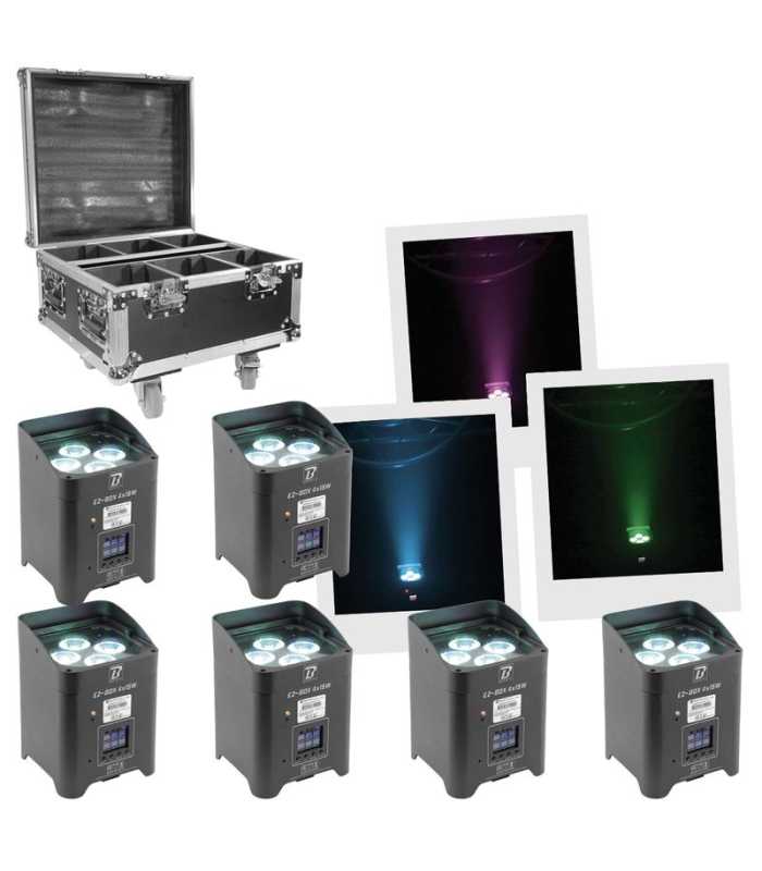 Pack de 6 proyectores a pilas BoomTone DJ EZBOX 4x15W + un maletín