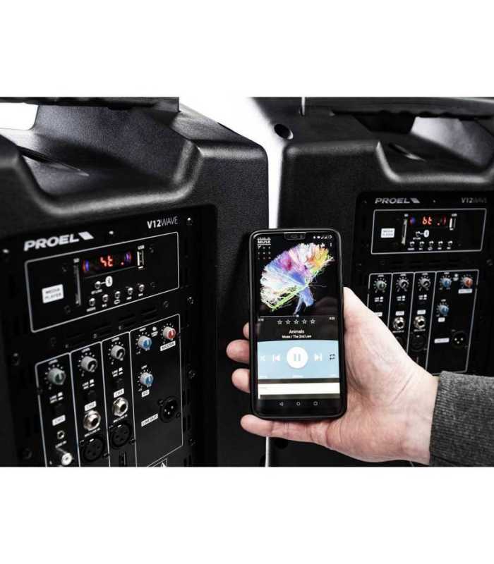 Sistema bi-amplificado con mezclador y MEDIA PLAYER Proel V10WAVE