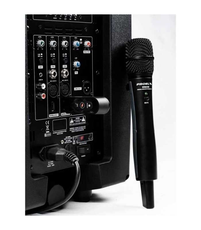 Sistema bi-amplificado con mezclador y MEDIA PLAYER Proel V12WAVE