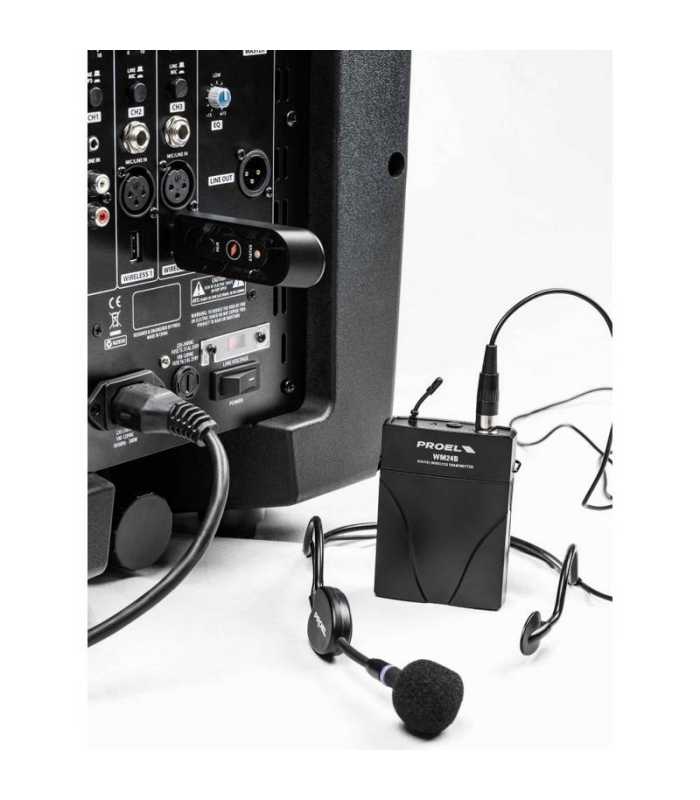 Sistema bi-amplificado con mezclador y MEDIA PLAYER Proel V12WAVE