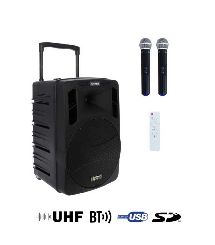 Sono Portable MP3/SD/USB/Bluetooth + 2 Micros Main UHF Power Acoustics BE 9412 MEDIA V2