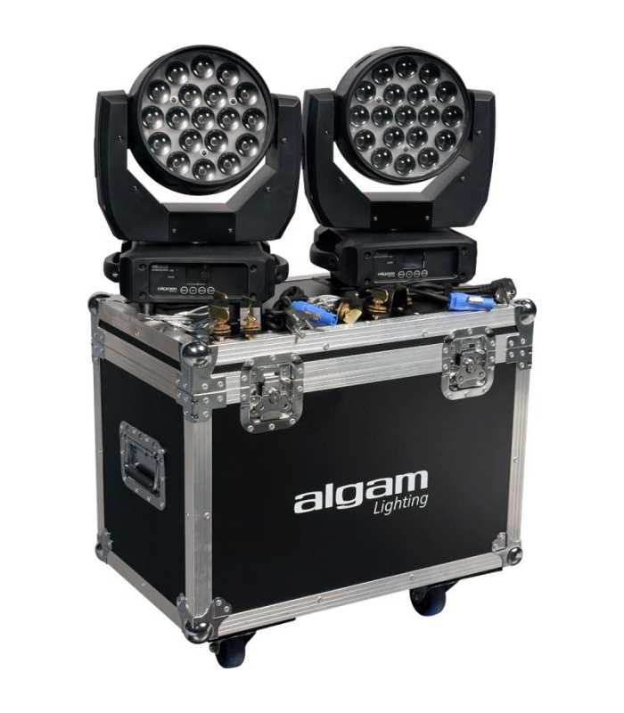 Pack de 2 x Lyres Wash LED avec Flight case Algam Lighting MW19x15Z Flight Duo